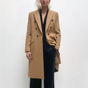 Zara Fitted Wool Blend Coat Light Tan